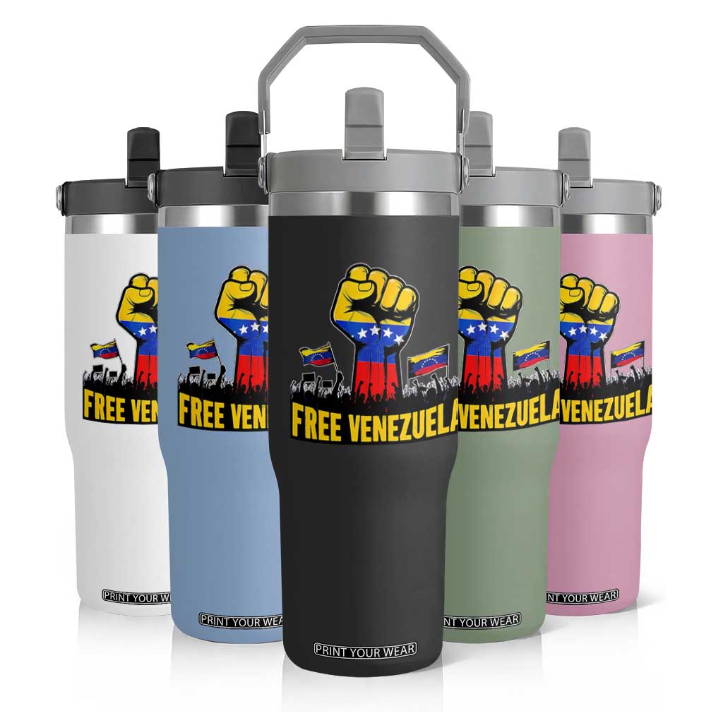Free Venezuela Flag Flip Straw Tumbler Raised Fist Resistance for Liberation Supporters TS02 Print Your Wear