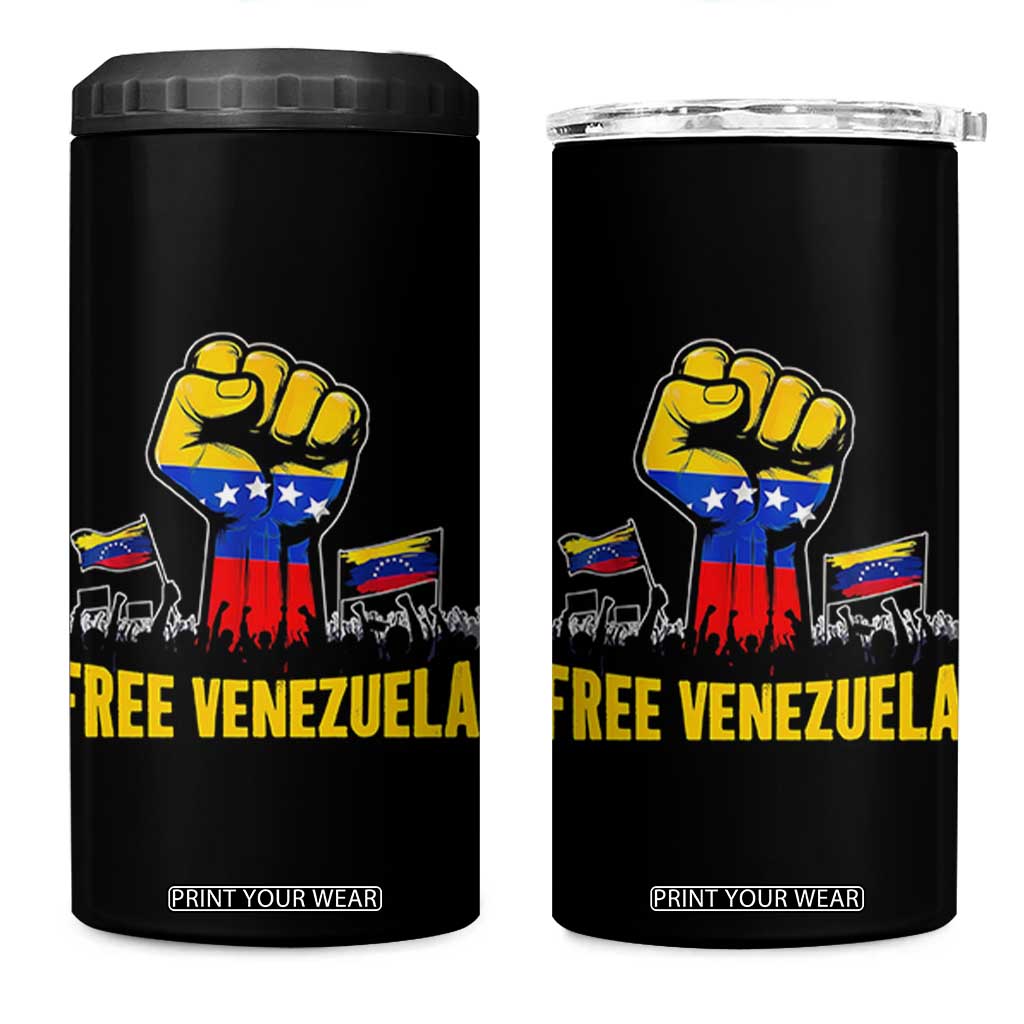 Free Venezuela Flag 4 in 1 Can Cooler Tumbler Raised Fist Resistance for Liberation Supporters TS02 One Size: 16 oz Black Print Your Wear