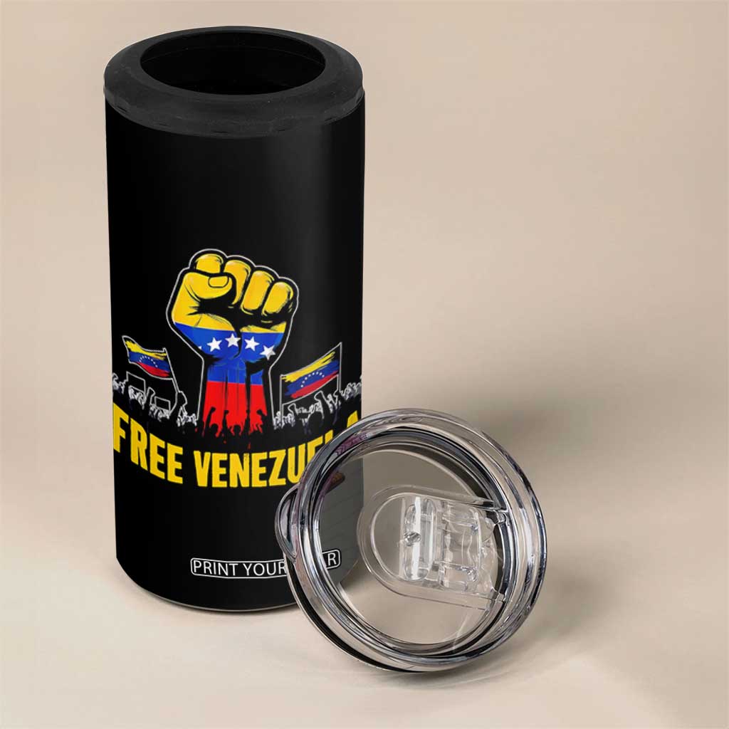 Free Venezuela Flag 4 in 1 Can Cooler Tumbler Raised Fist Resistance for Liberation Supporters TS02 Print Your Wear