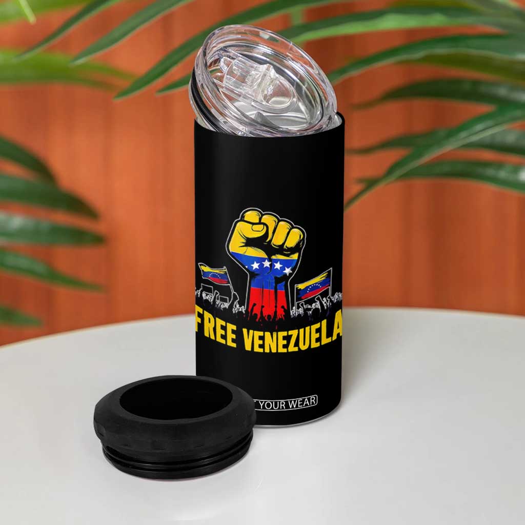 Free Venezuela Flag 4 in 1 Can Cooler Tumbler Raised Fist Resistance for Liberation Supporters TS02 Print Your Wear