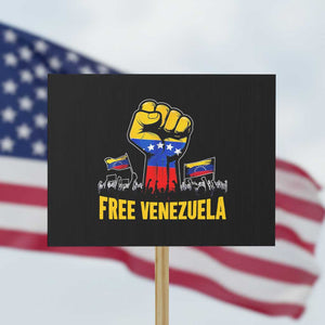 Free Venezuela Flag Protest Sign Raised Fist Resistance for Liberation Supporters TS02 Horizontal 18" × 24" Black Print Your Wear