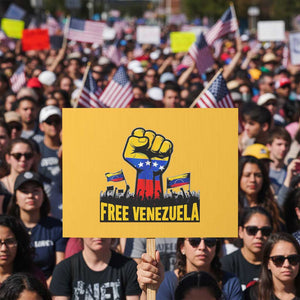 Free Venezuela Flag Protest Sign Raised Fist Resistance for Liberation Supporters TS02 Horizontal 18" × 24" Yellow Print Your Wear
