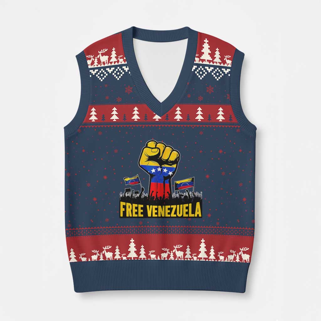 Free Venezuela Flag V-Neck Knit Sweater Vest Raised Fist Resistance for Liberation Supporters TS02 Navy Red Print Your Wear