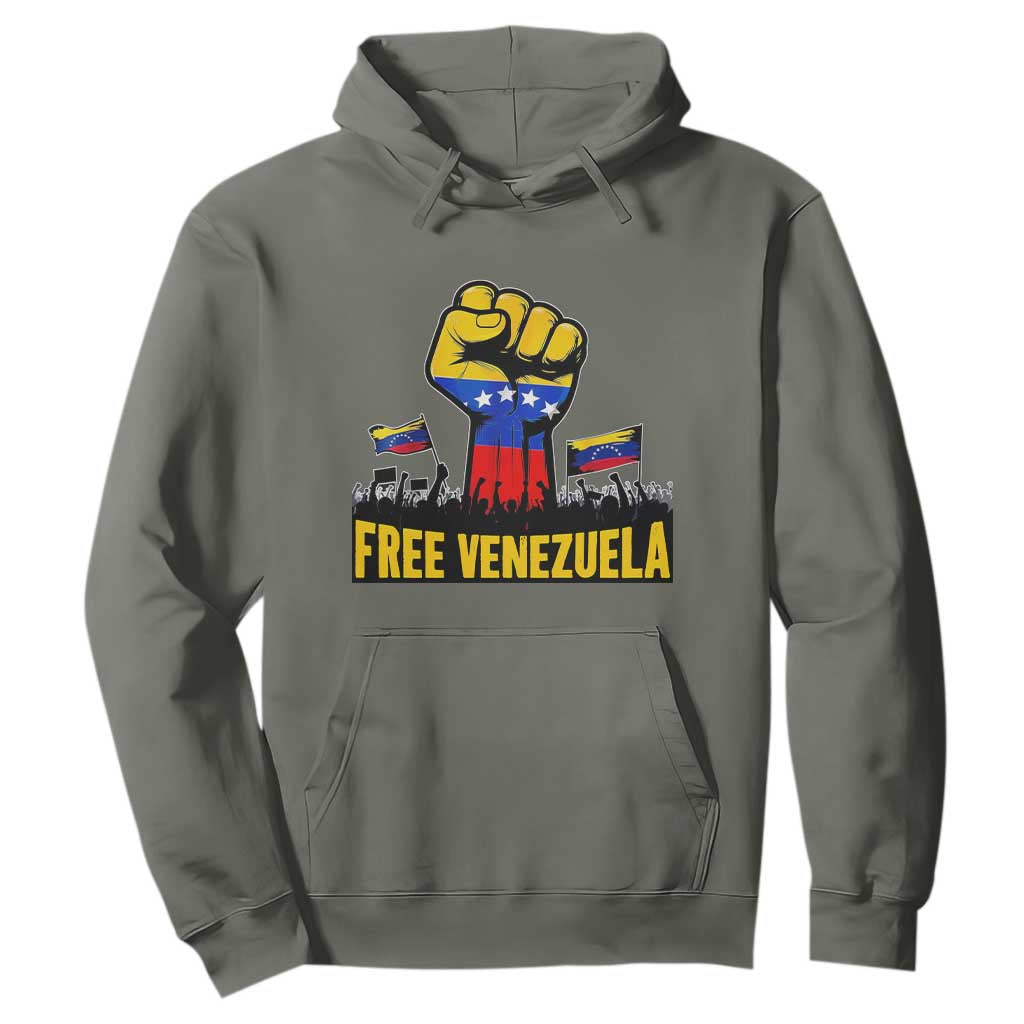 Free Venezuela Flag Hoodie Raised Fist Resistance for Liberation Supporters TS02 Military Green Print Your Wear