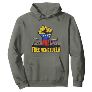 Free Venezuela Flag Hoodie Raised Fist Resistance for Liberation Supporters TS02 Military Green Print Your Wear