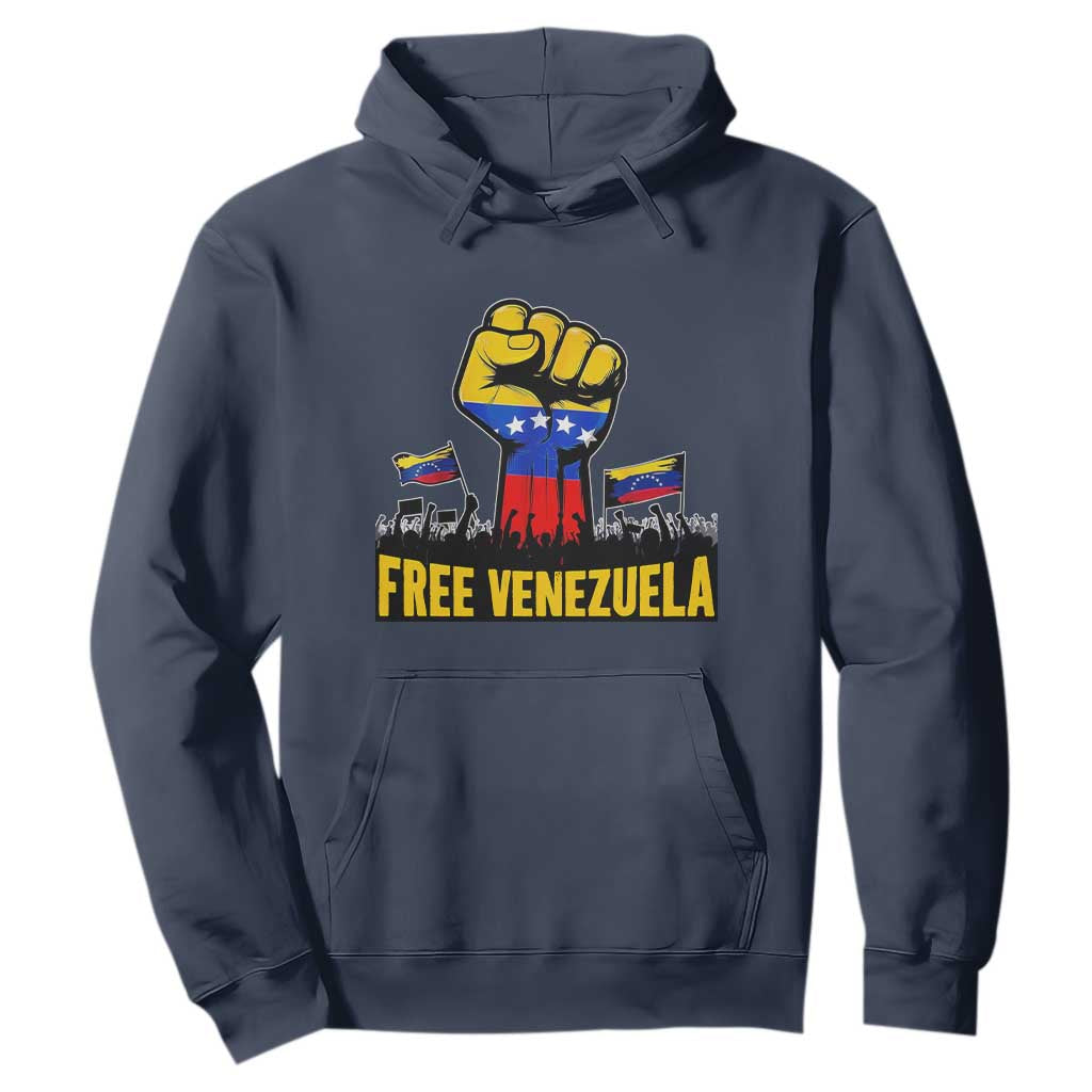 Free Venezuela Flag Hoodie Raised Fist Resistance for Liberation Supporters TS02 Navy Print Your Wear