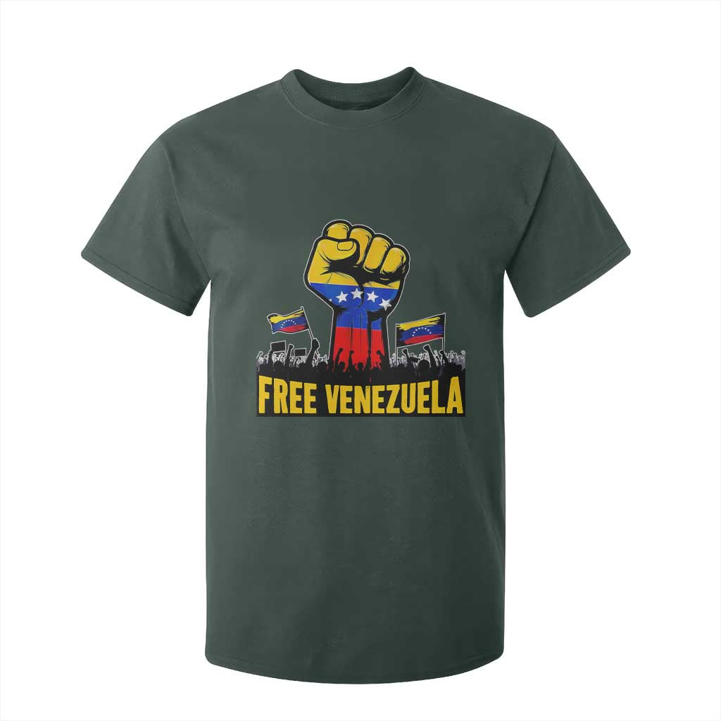 Free Venezuela Flag T Shirt For Kid Raised Fist Resistance for Liberation Supporters TS02 Dark Forest Green Print Your Wear