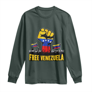 Free Venezuela Flag Long Sleeve Shirt Raised Fist Resistance for Liberation Supporters TS02 Dark Forest Green Print Your Wear