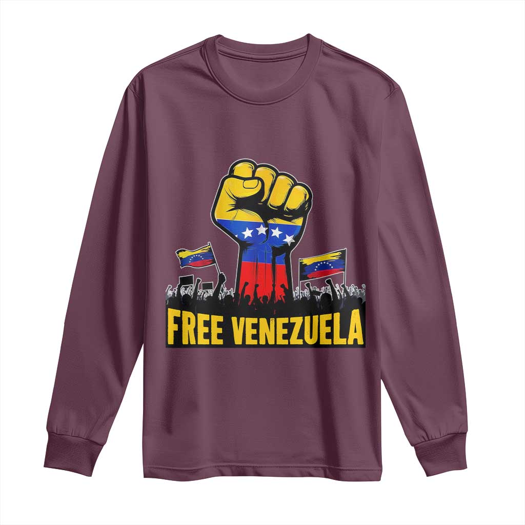 Free Venezuela Flag Long Sleeve Shirt Raised Fist Resistance for Liberation Supporters TS02 Maroon Print Your Wear