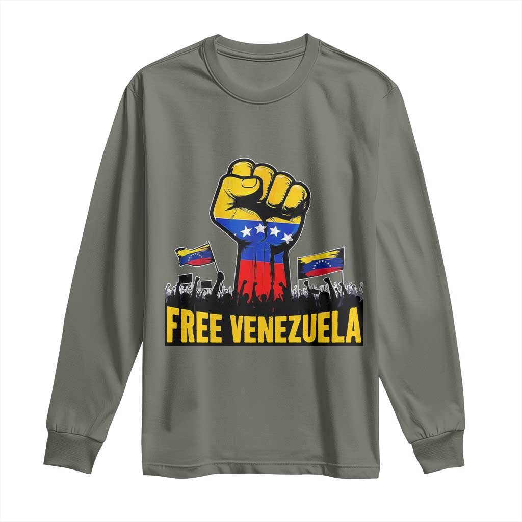 Free Venezuela Flag Long Sleeve Shirt Raised Fist Resistance for Liberation Supporters TS02 Military Green Print Your Wear