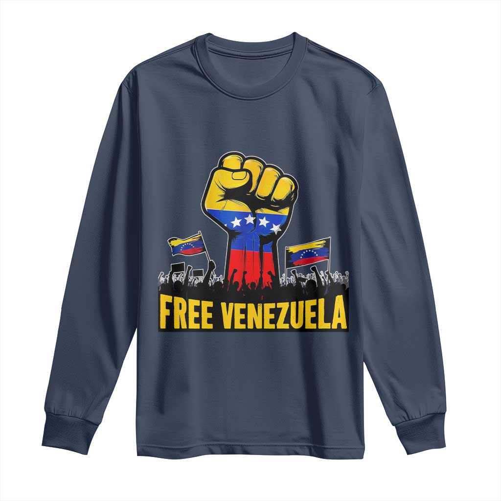 Free Venezuela Flag Long Sleeve Shirt Raised Fist Resistance for Liberation Supporters TS02 Navy Print Your Wear