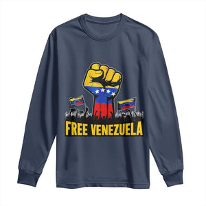 Free Venezuela Flag Long Sleeve Shirt Raised Fist Resistance for Liberation Supporters TS02 Navy Print Your Wear