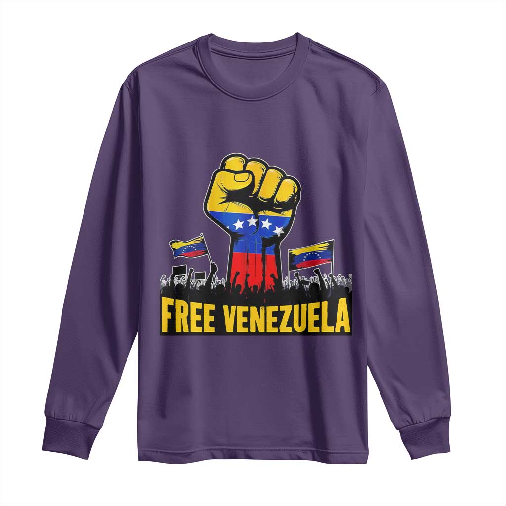 Free Venezuela Flag Long Sleeve Shirt Raised Fist Resistance for Liberation Supporters TS02 Purple Print Your Wear
