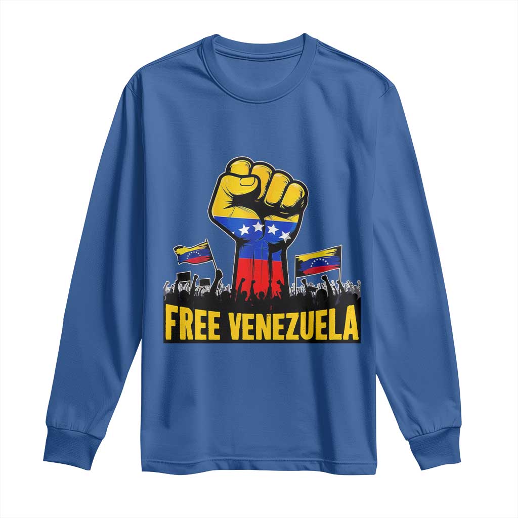 Free Venezuela Flag Long Sleeve Shirt Raised Fist Resistance for Liberation Supporters TS02 Royal Blue Print Your Wear
