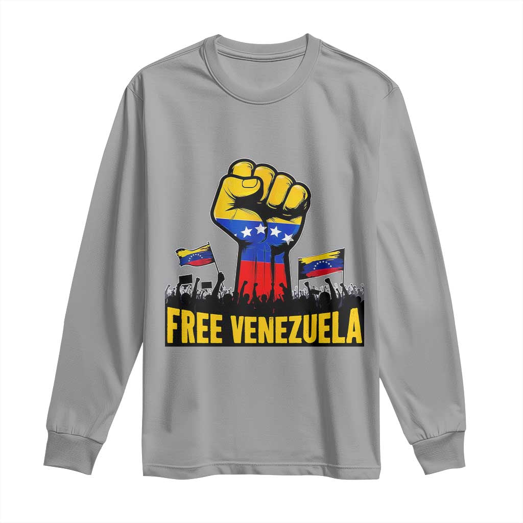 Free Venezuela Flag Long Sleeve Shirt Raised Fist Resistance for Liberation Supporters TS02 Sport Gray Print Your Wear