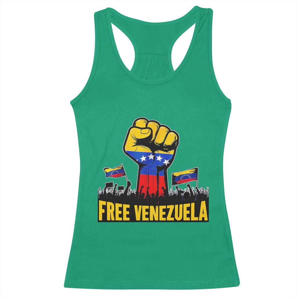 Free Venezuela Flag Racerback Tank Top Raised Fist Resistance for Liberation Supporters TS02 Irish Green Print Your Wear