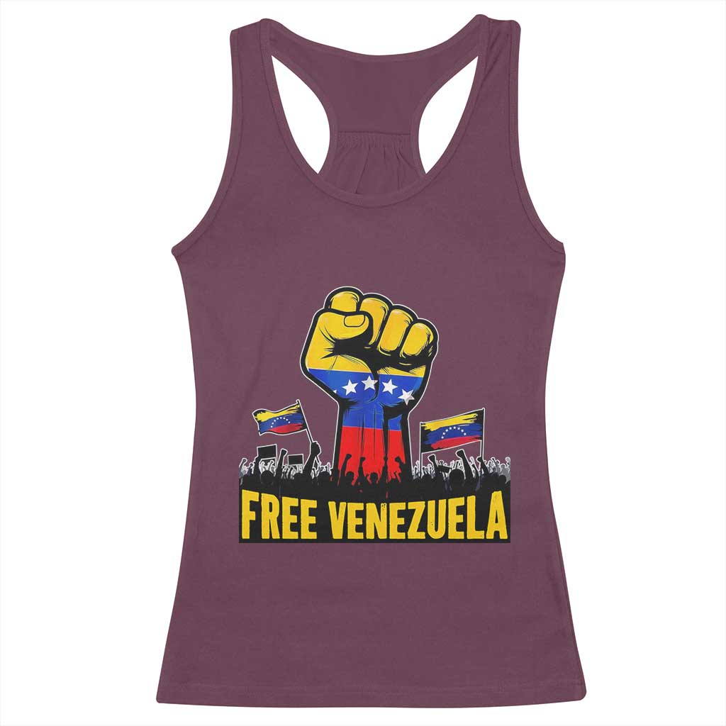 Free Venezuela Flag Racerback Tank Top Raised Fist Resistance for Liberation Supporters TS02 Maroon Print Your Wear