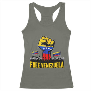 Free Venezuela Flag Racerback Tank Top Raised Fist Resistance for Liberation Supporters TS02 Military Green Print Your Wear