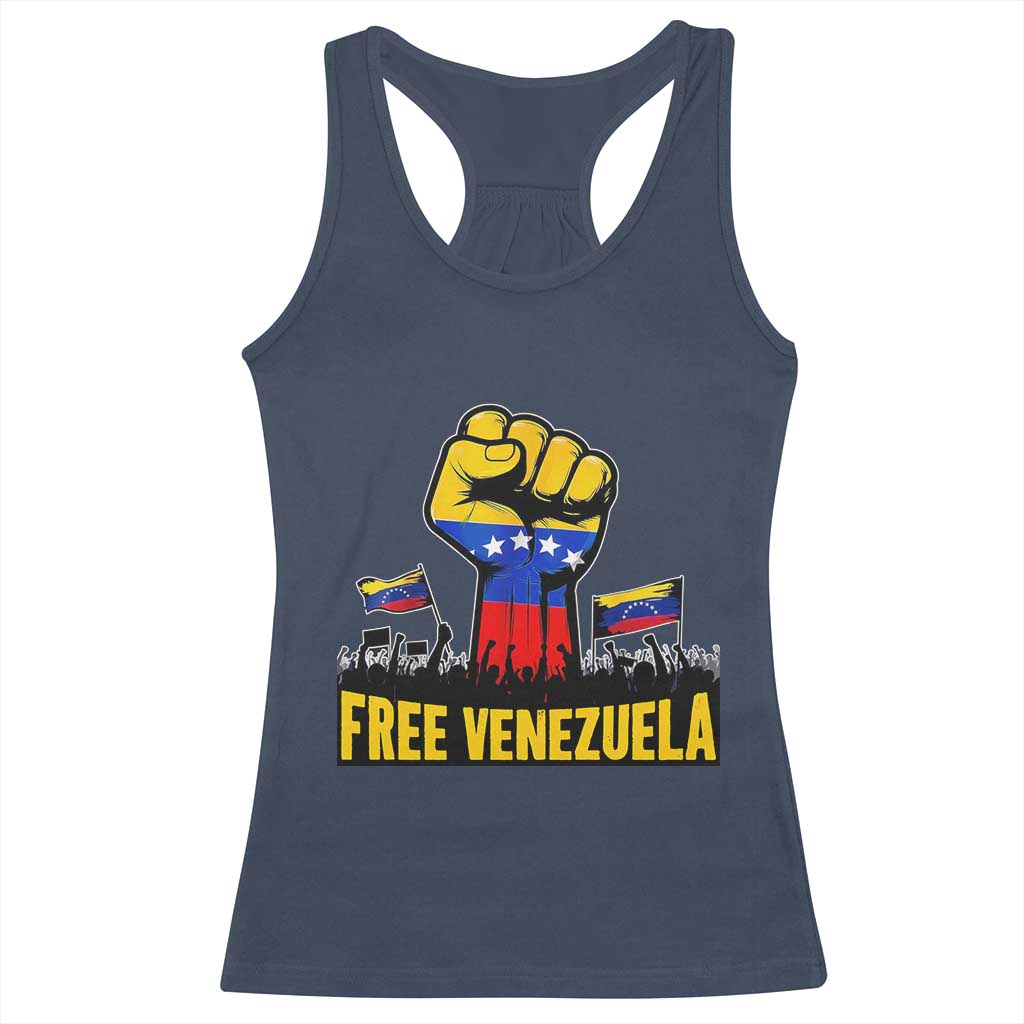 Free Venezuela Flag Racerback Tank Top Raised Fist Resistance for Liberation Supporters TS02 Navy Print Your Wear
