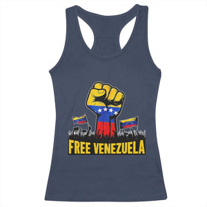 Free Venezuela Flag Racerback Tank Top Raised Fist Resistance for Liberation Supporters TS02 Navy Print Your Wear