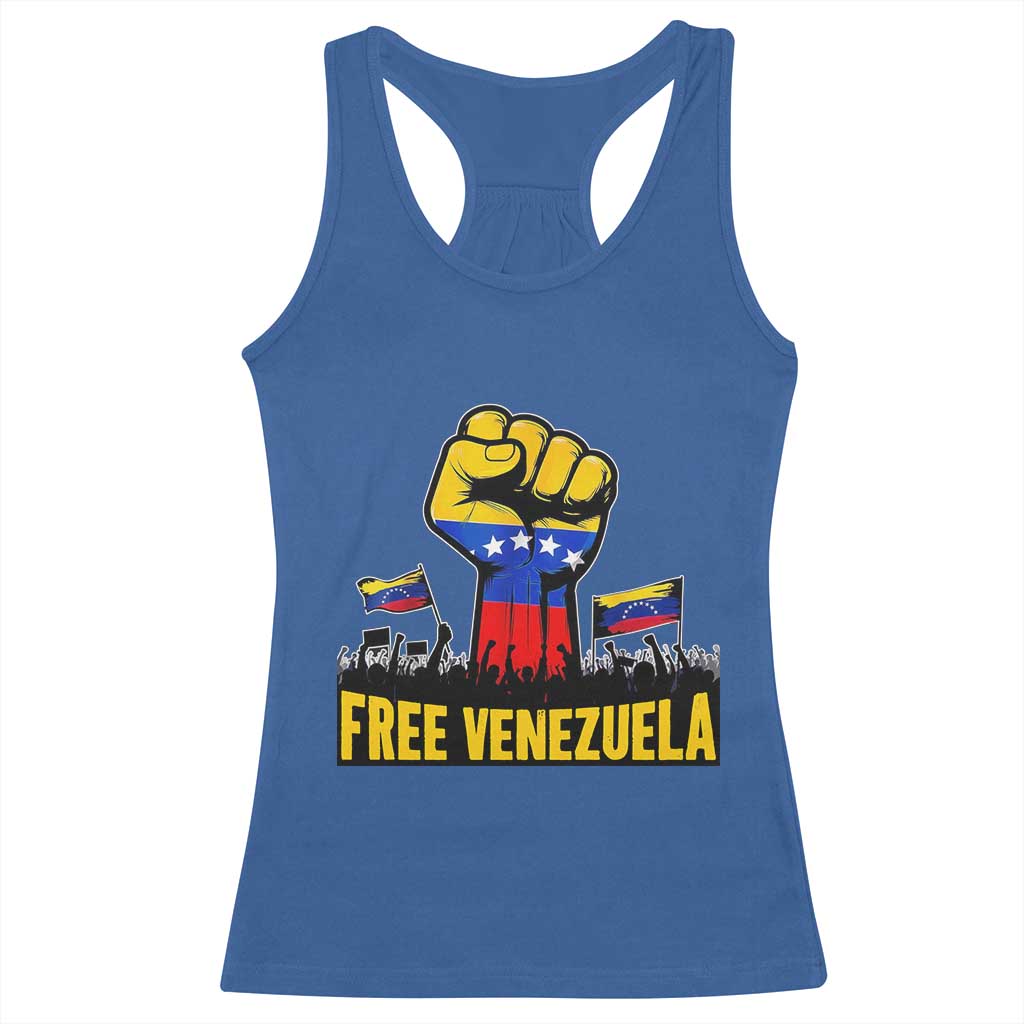 Free Venezuela Flag Racerback Tank Top Raised Fist Resistance for Liberation Supporters TS02 Royal Blue Print Your Wear