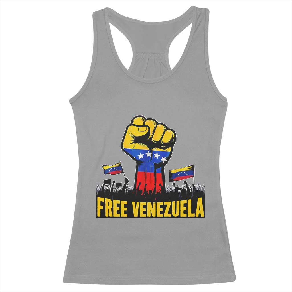 Free Venezuela Flag Racerback Tank Top Raised Fist Resistance for Liberation Supporters TS02 Sport Gray Print Your Wear