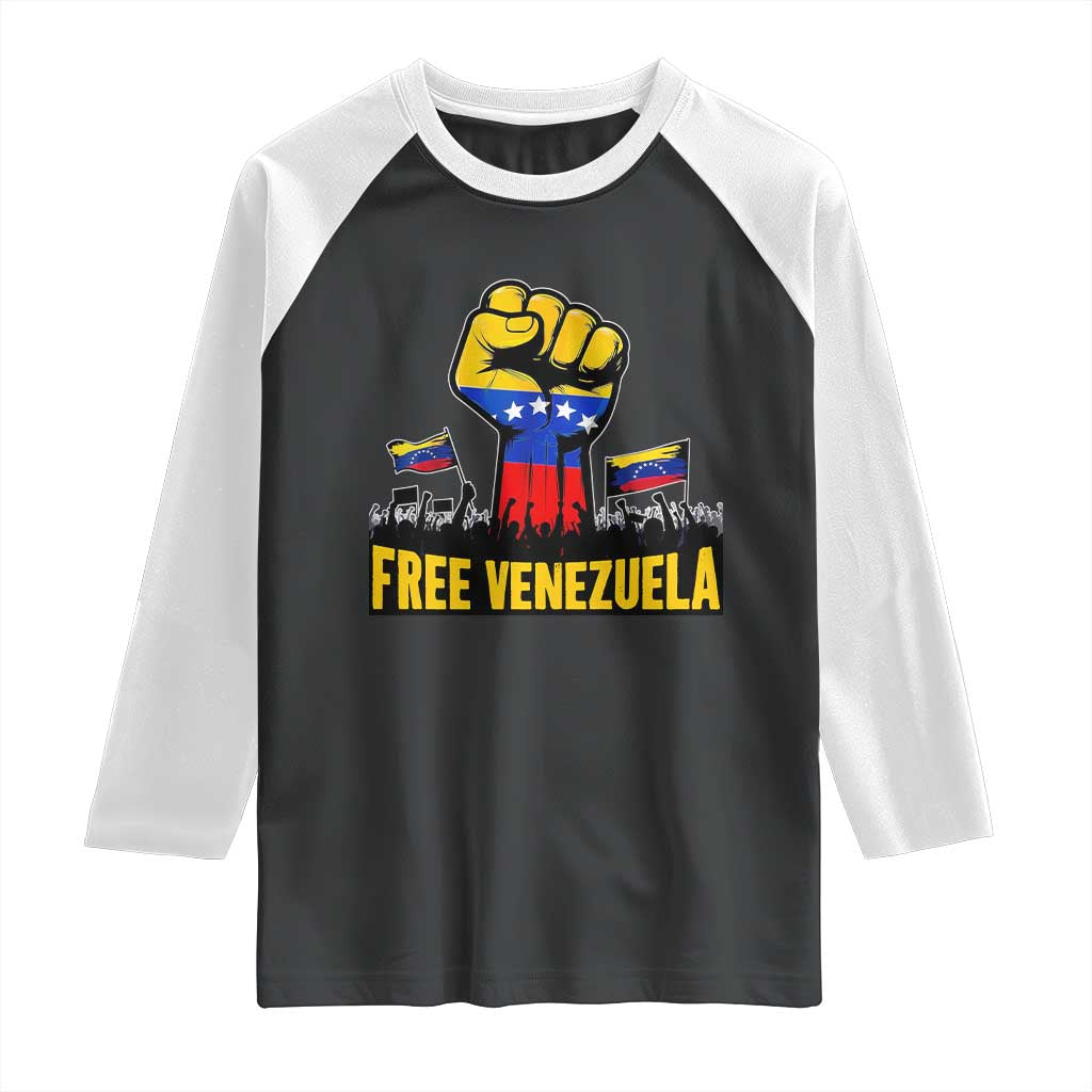 Free Venezuela Flag Raglan Shirt Raised Fist Resistance for Liberation Supporters TS02 Black White Print Your Wear