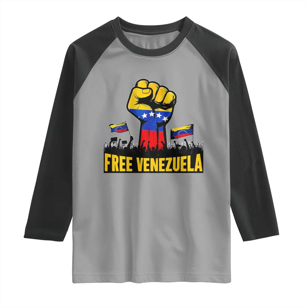 Free Venezuela Flag Raglan Shirt Raised Fist Resistance for Liberation Supporters TS02 Sport Gray Black Print Your Wear