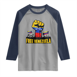 Free Venezuela Flag Raglan Shirt Raised Fist Resistance for Liberation Supporters TS02 Sport Gray Navy Print Your Wear