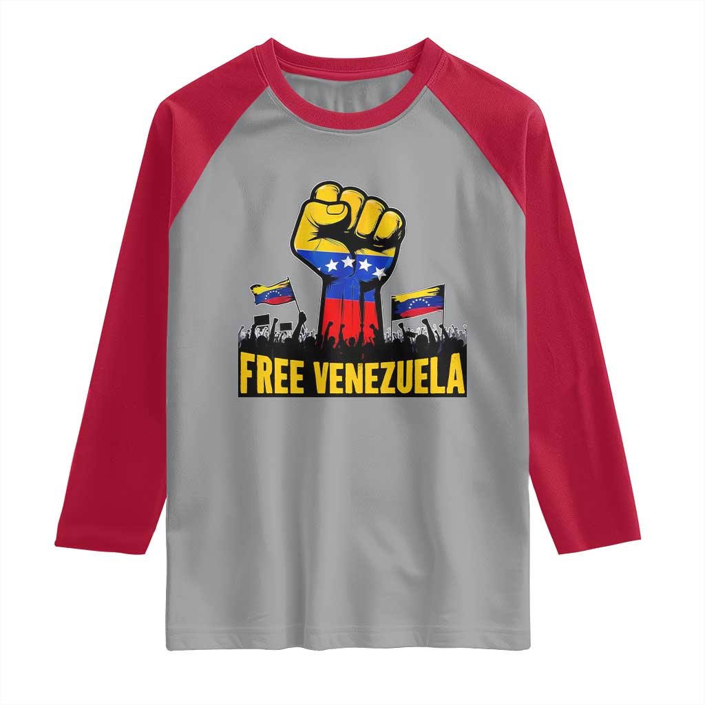 Free Venezuela Flag Raglan Shirt Raised Fist Resistance for Liberation Supporters TS02 Sport Gray Red Print Your Wear