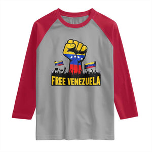 Free Venezuela Flag Raglan Shirt Raised Fist Resistance for Liberation Supporters TS02 Sport Gray Red Print Your Wear
