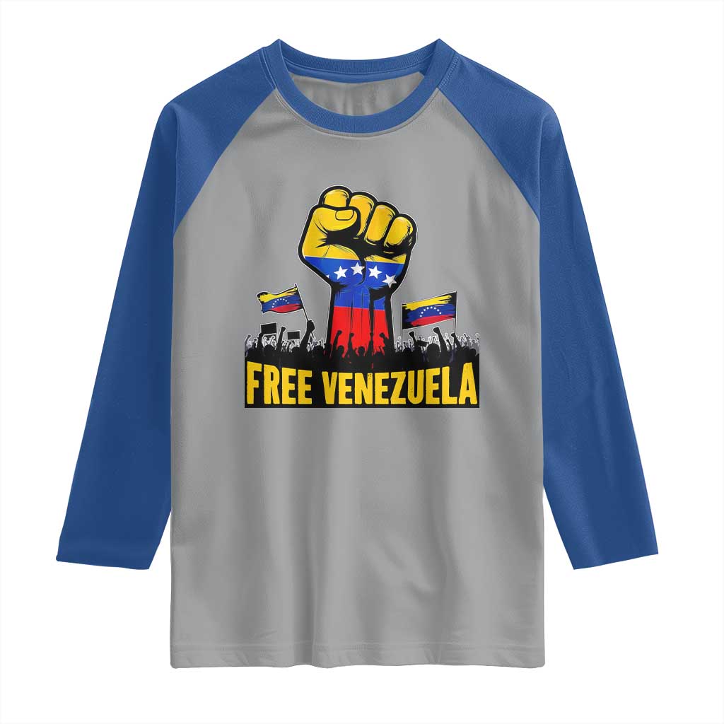 Free Venezuela Flag Raglan Shirt Raised Fist Resistance for Liberation Supporters TS02 Sport Gray Royal Print Your Wear