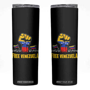 Free Venezuela Flag Skinny Tumbler Raised Fist Resistance for Liberation Supporters TS02 Black Print Your Wear