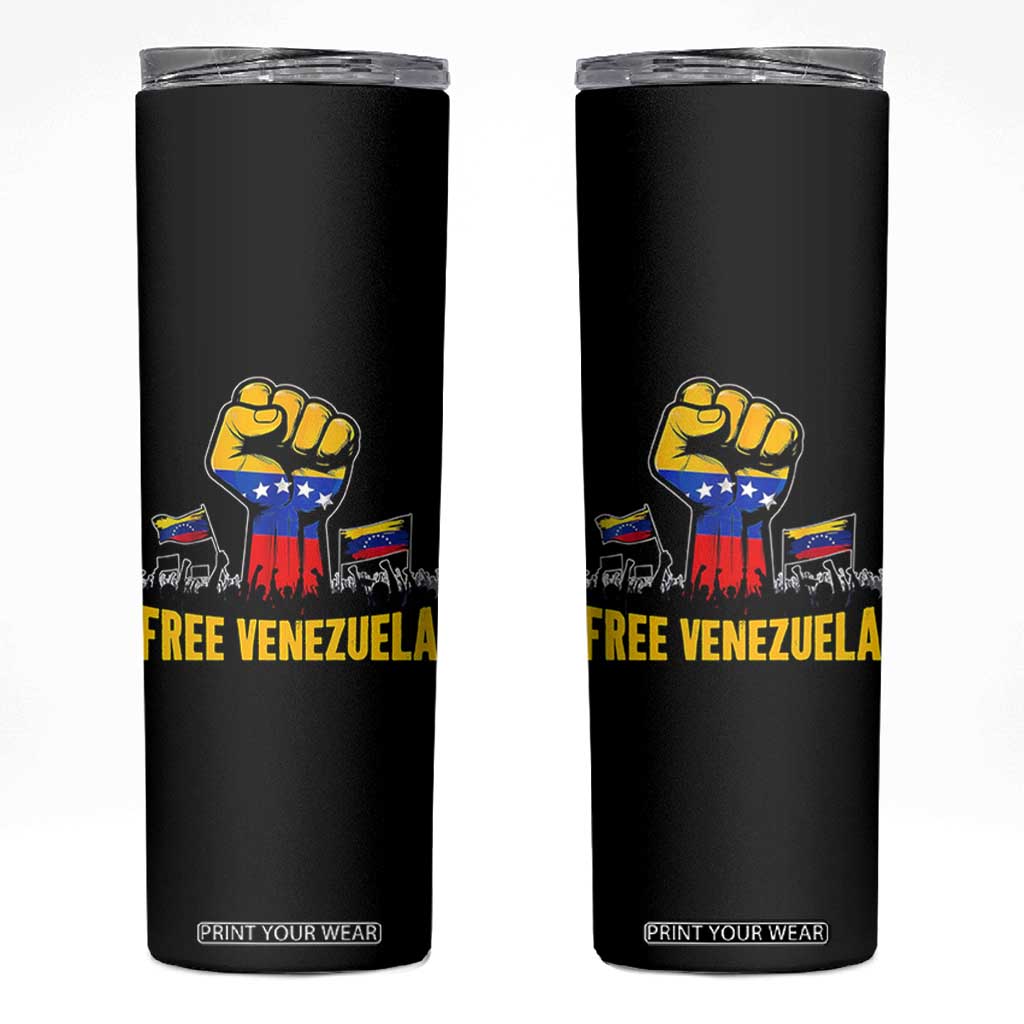Free Venezuela Flag Skinny Tumbler Raised Fist Resistance for Liberation Supporters TS02 Black Print Your Wear