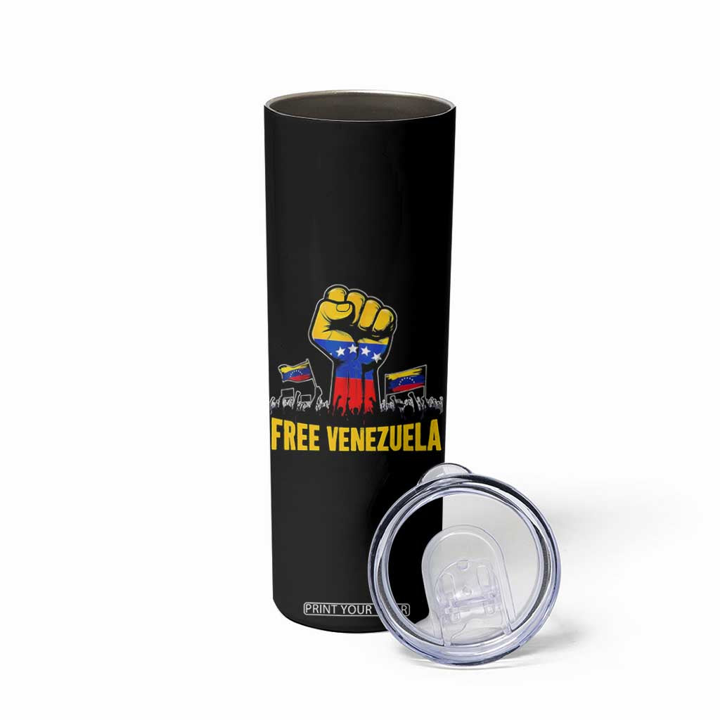 Free Venezuela Flag Skinny Tumbler Raised Fist Resistance for Liberation Supporters TS02 Print Your Wear