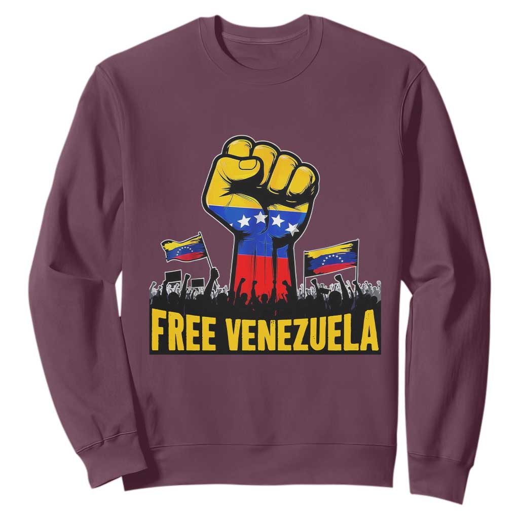 Free Venezuela Flag Sweatshirt Raised Fist Resistance for Liberation Supporters TS02 Maroon Print Your Wear