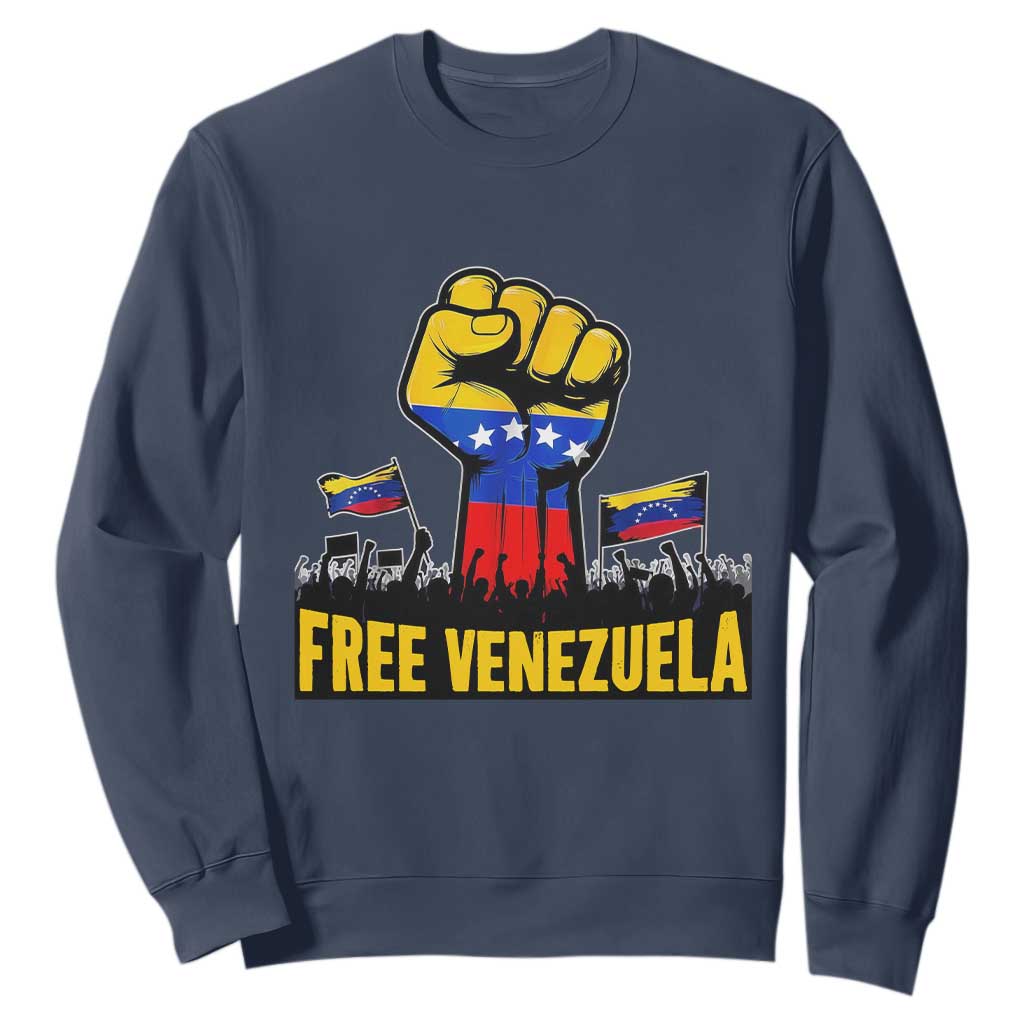 Free Venezuela Flag Sweatshirt Raised Fist Resistance for Liberation Supporters TS02 Navy Print Your Wear