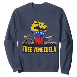 Free Venezuela Flag Sweatshirt Raised Fist Resistance for Liberation Supporters TS02 Navy Print Your Wear