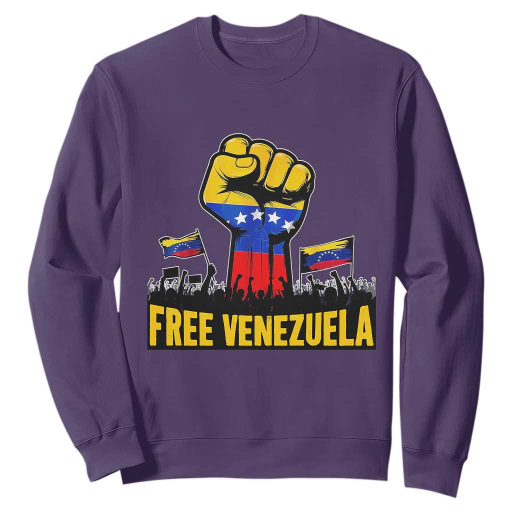 Free Venezuela Flag Sweatshirt Raised Fist Resistance for Liberation Supporters TS02 Purple Print Your Wear