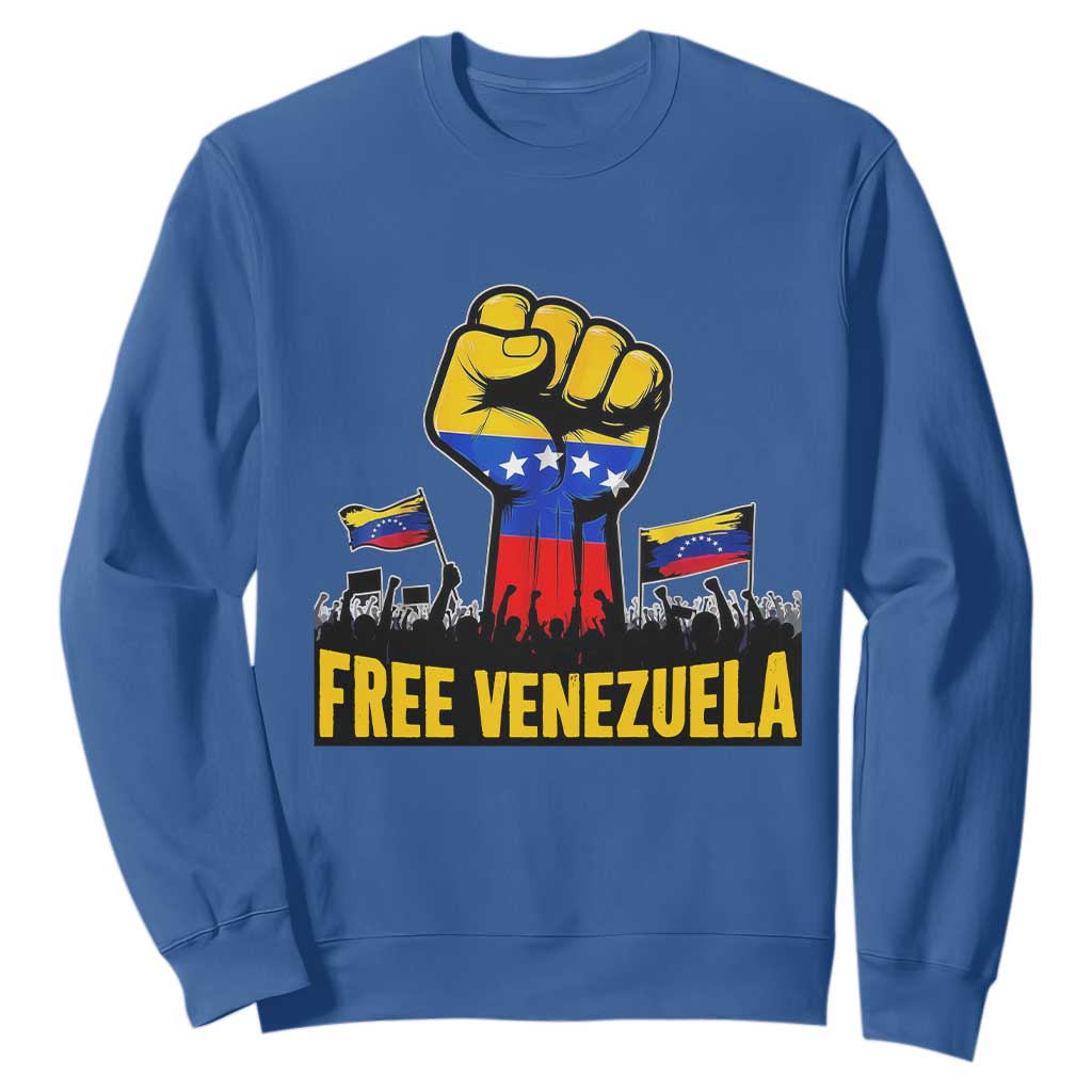 Free Venezuela Flag Sweatshirt Raised Fist Resistance for Liberation Supporters TS02 Royal Blue Print Your Wear