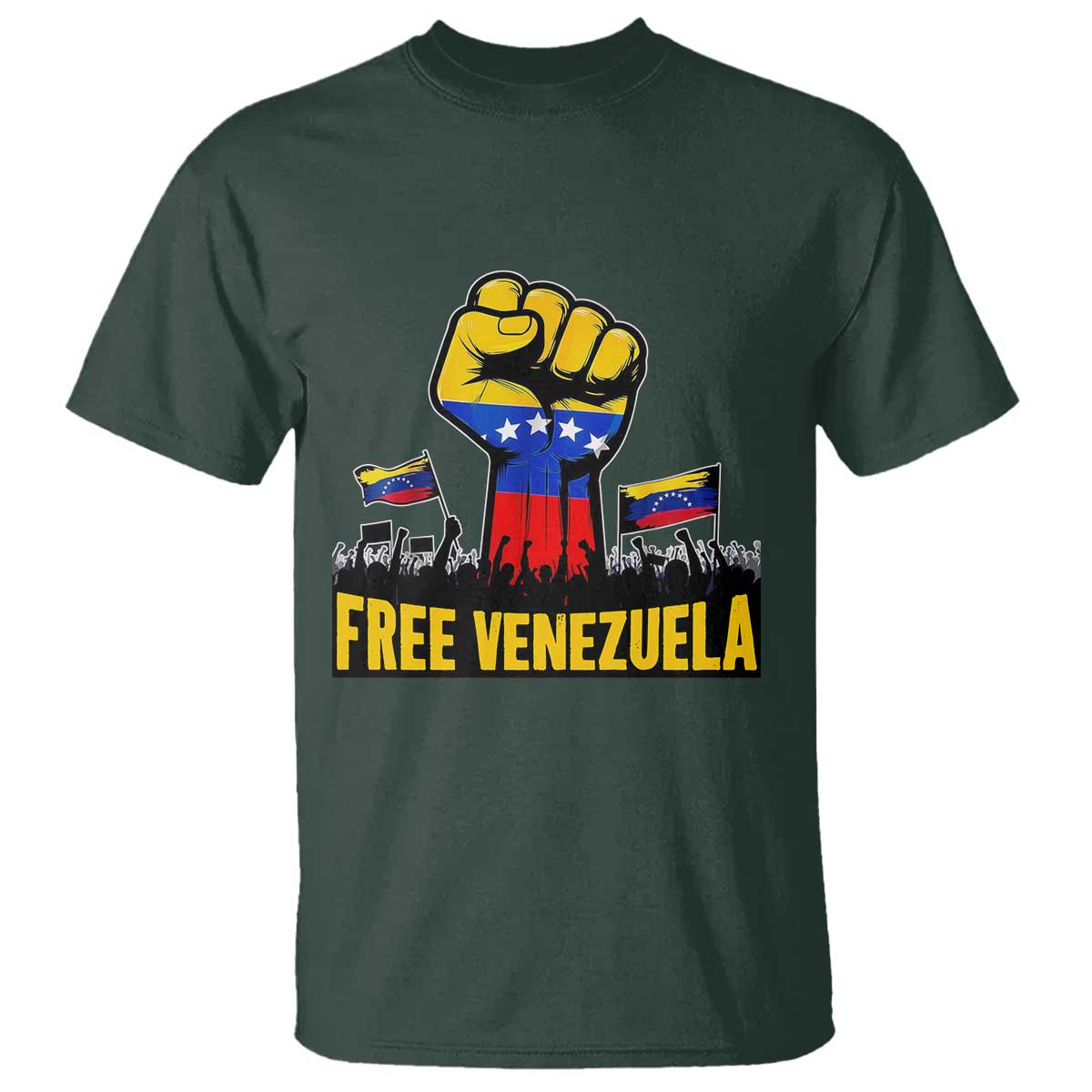 Free Venezuela Flag T Shirt Raised Fist Resistance for Liberation Supporters TS02 Dark Forest Green Print Your Wear