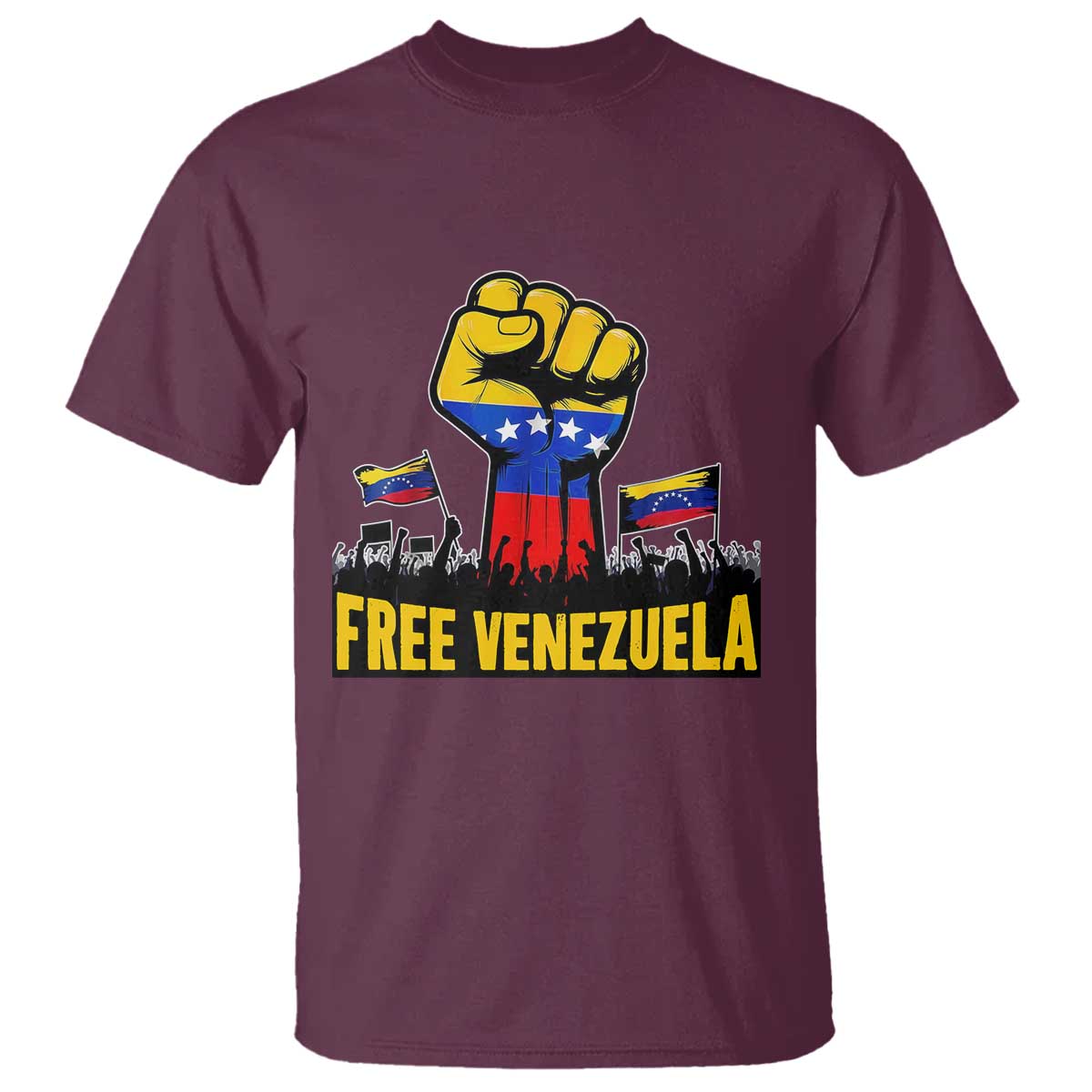 Free Venezuela Flag T Shirt Raised Fist Resistance for Liberation Supporters TS02 Maroon Print Your Wear