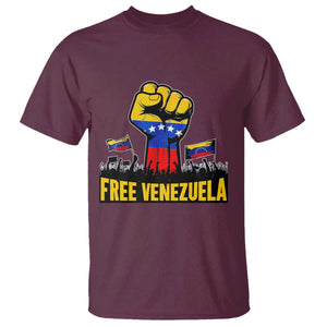 Free Venezuela Flag T Shirt Raised Fist Resistance for Liberation Supporters TS02 Maroon Print Your Wear