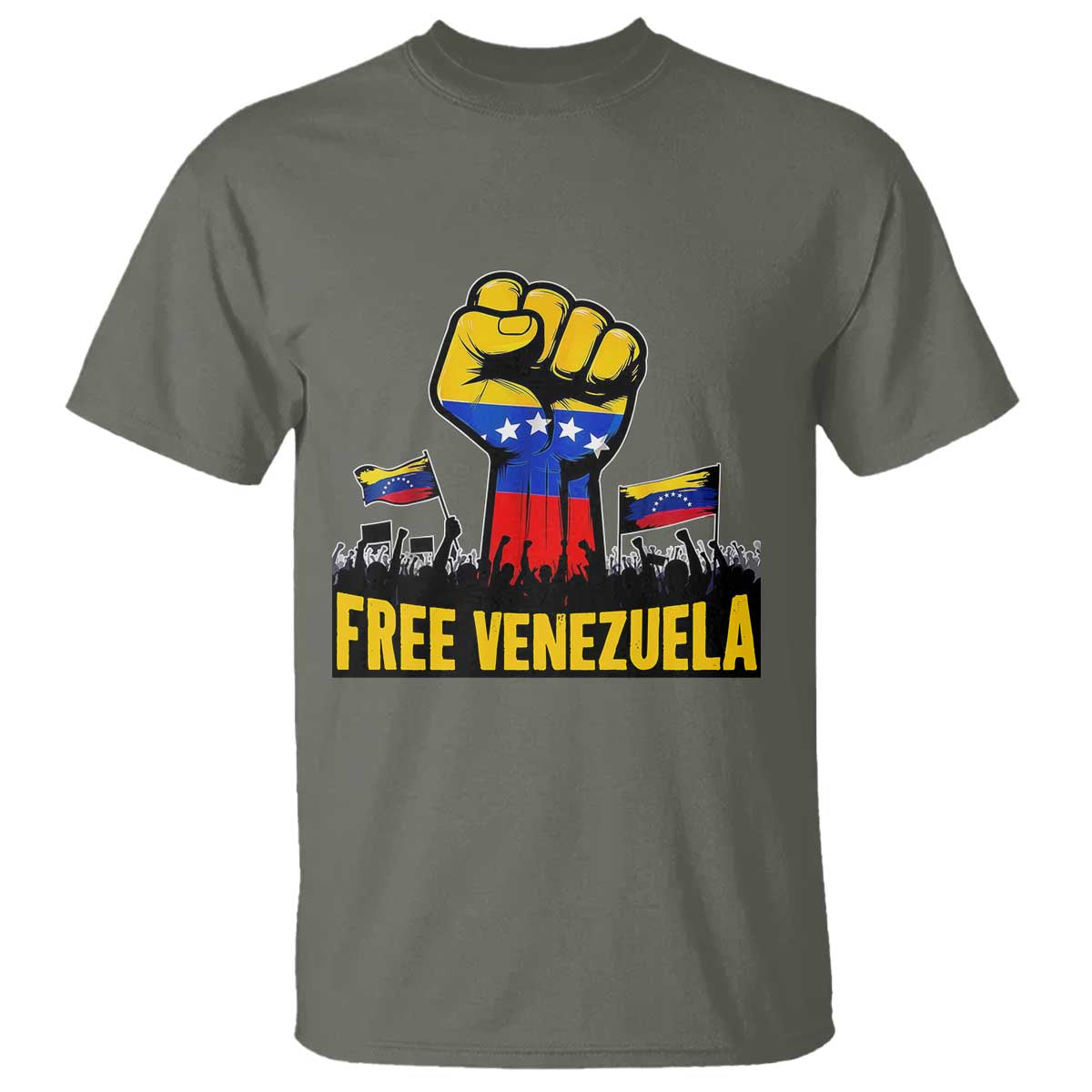 Free Venezuela Flag T Shirt Raised Fist Resistance for Liberation Supporters TS02 Military Green Print Your Wear
