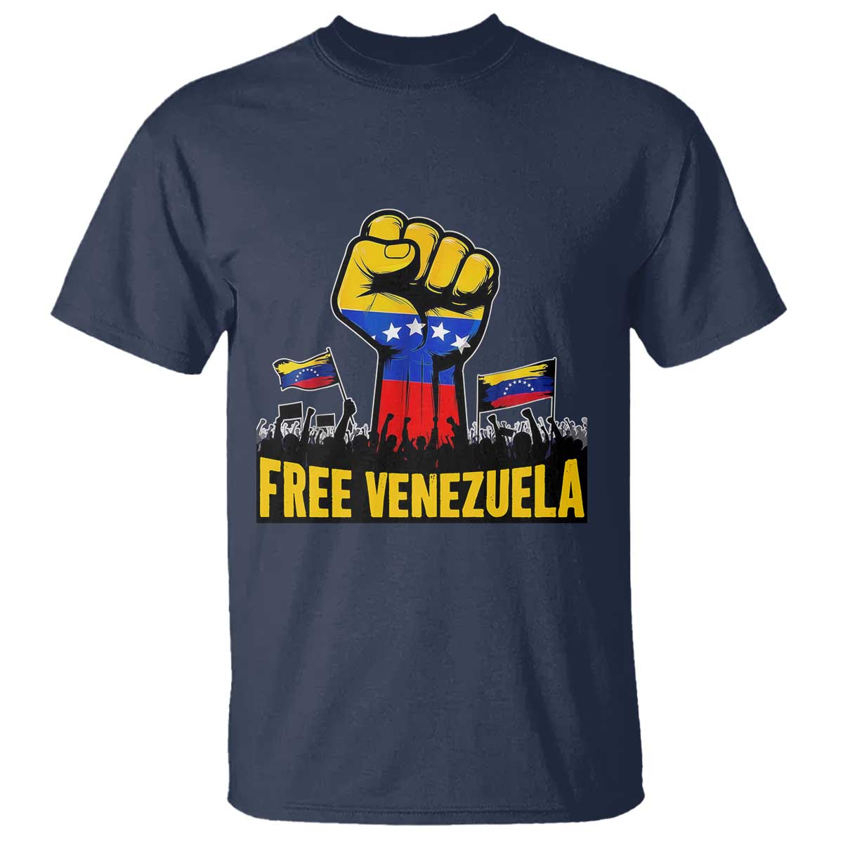 Free Venezuela Flag T Shirt Raised Fist Resistance for Liberation Supporters TS02 Navy Print Your Wear