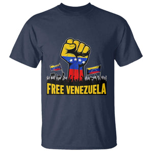 Free Venezuela Flag T Shirt Raised Fist Resistance for Liberation Supporters TS02 Navy Print Your Wear