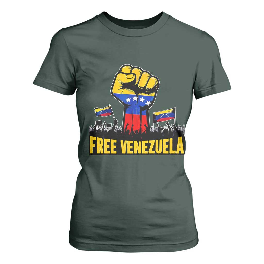 Free Venezuela Flag T Shirt For Women Raised Fist Resistance for Liberation Supporters TS02 Dark Forest Green Print Your Wear