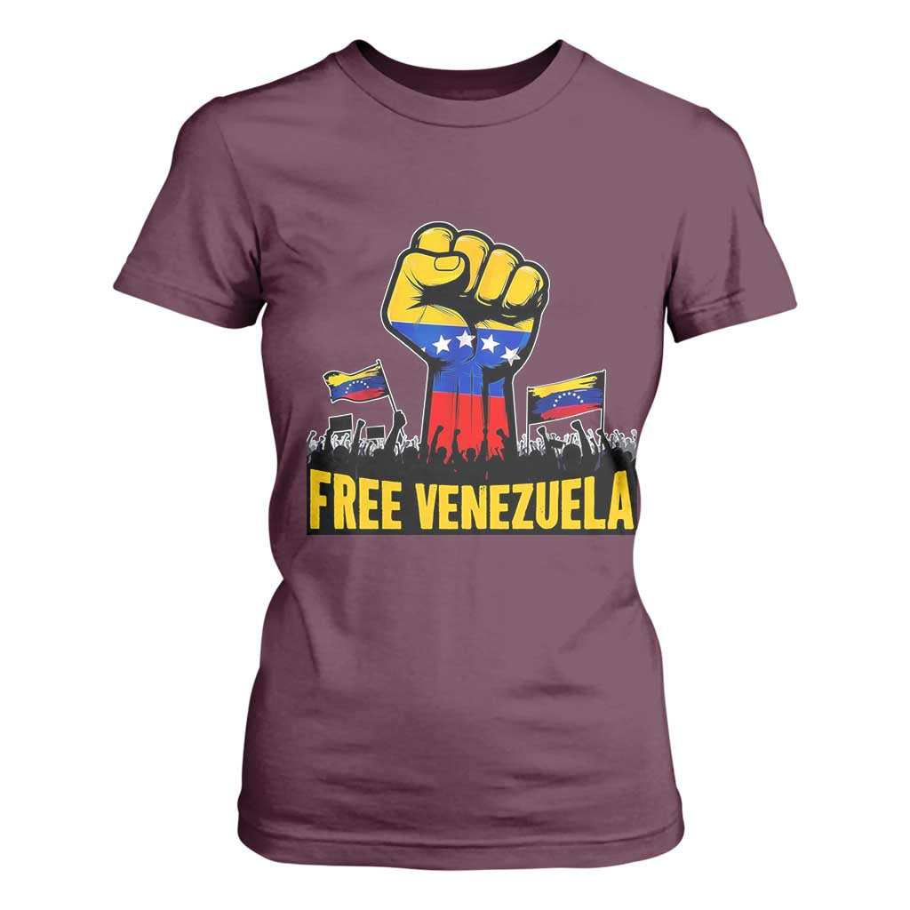 Free Venezuela Flag T Shirt For Women Raised Fist Resistance for Liberation Supporters TS02 Maroon Print Your Wear