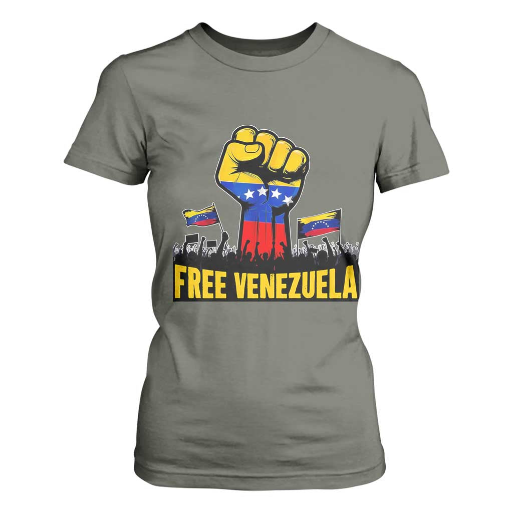 Free Venezuela Flag T Shirt For Women Raised Fist Resistance for Liberation Supporters TS02 Military Green Print Your Wear