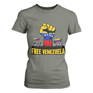 Free Venezuela Flag T Shirt For Women Raised Fist Resistance for Liberation Supporters TS02 Military Green Print Your Wear
